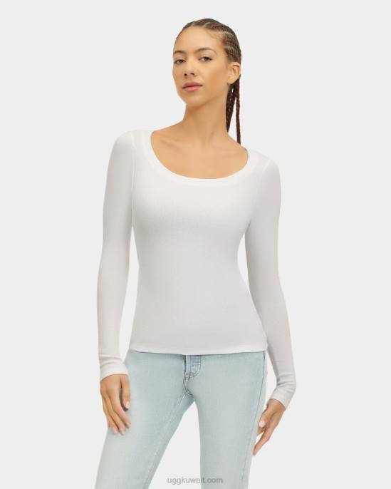 تالولا بلوزة مضلعة بأكمام طويلة أبيض نحيف UGG 08HB1088