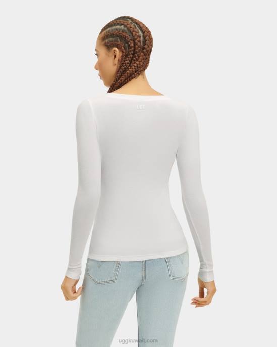 تالولا بلوزة مضلعة بأكمام طويلة أبيض نحيف UGG 08HB1088