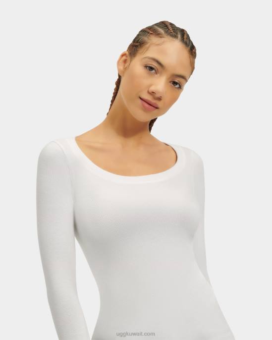 تالولا بلوزة مضلعة بأكمام طويلة أبيض نحيف UGG 08HB1088