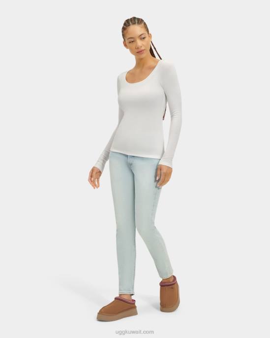 تالولا بلوزة مضلعة بأكمام طويلة أبيض نحيف UGG 08HB1088