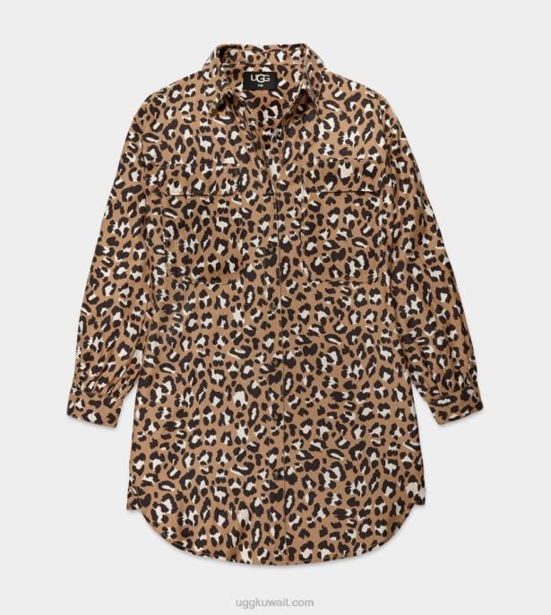 فستان قميص آدلي كبير الحجم ليوبارد طباعة نحيف UGG 08HB1147
