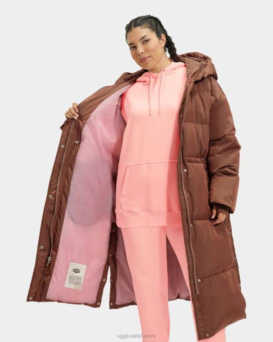 معطف طويل منفوخ كيلي الكستناء الداكن نحيف UGG 08HB2154