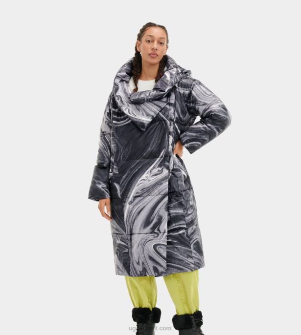 سترة كاترينا منفوخة رخام أسود / أبيض نحيف UGG 08HB2244