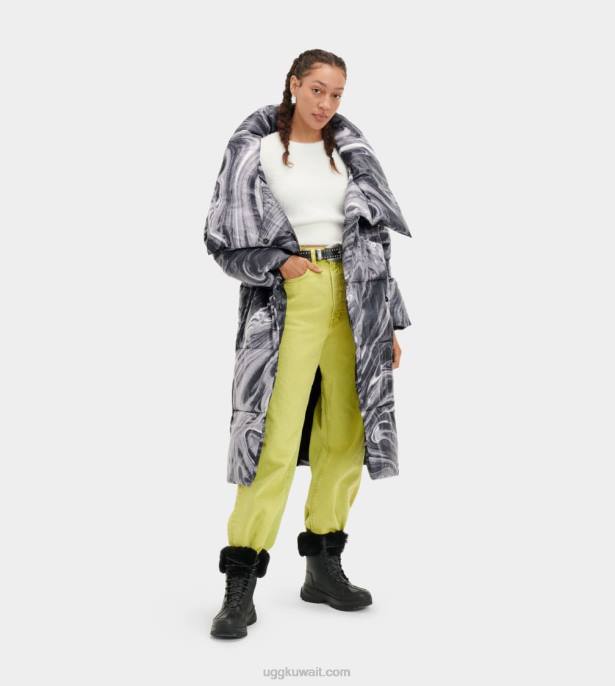 سترة كاترينا منفوخة رخام أسود / أبيض نحيف UGG 08HB2244