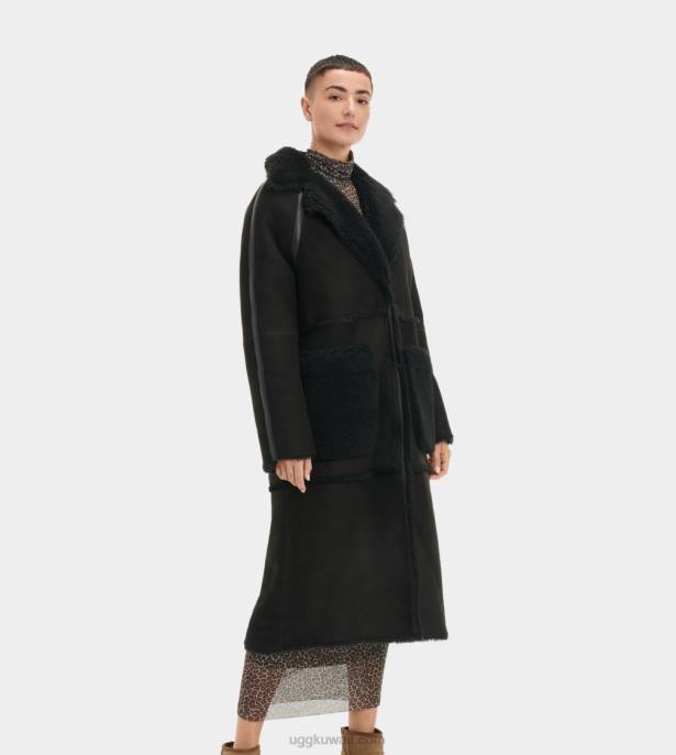 معطف جلد الغنم fayre مزدوج الوجه أسود نحيف UGG 08HB1170