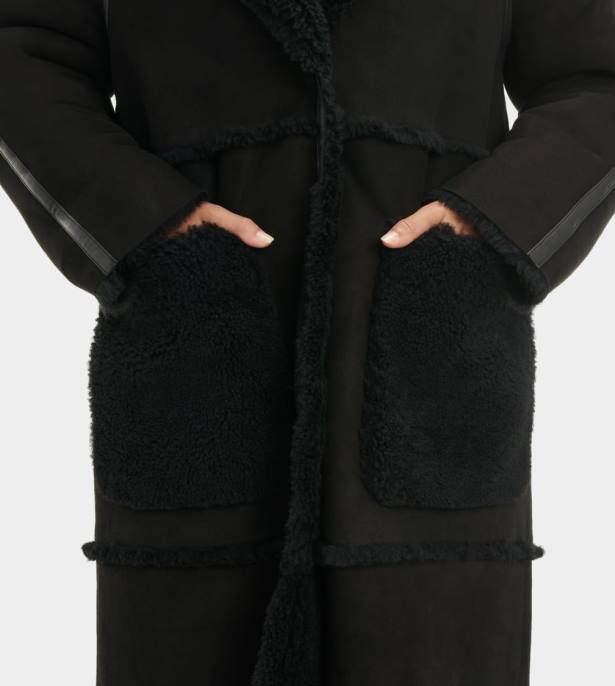 معطف جلد الغنم fayre مزدوج الوجه أسود نحيف UGG 08HB1170