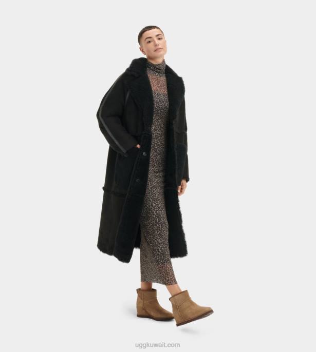 معطف جلد الغنم fayre مزدوج الوجه أسود نحيف UGG 08HB1170