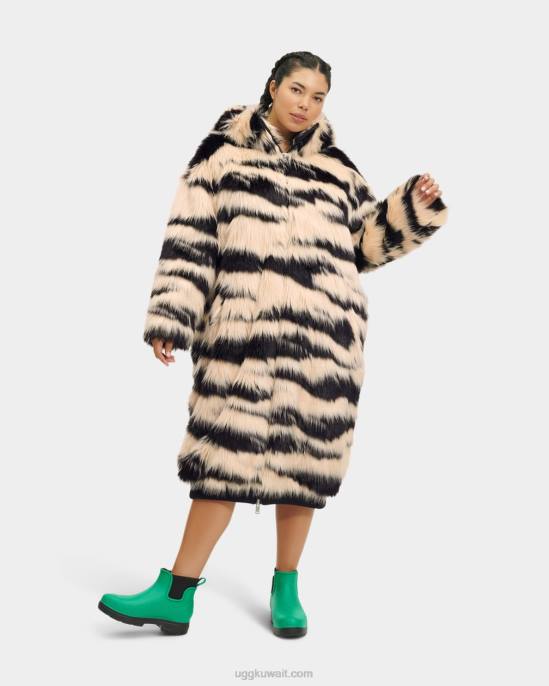 معطف فرو صناعي كبير الحجم من koko أسود وكريم نحيف UGG 08HB1275