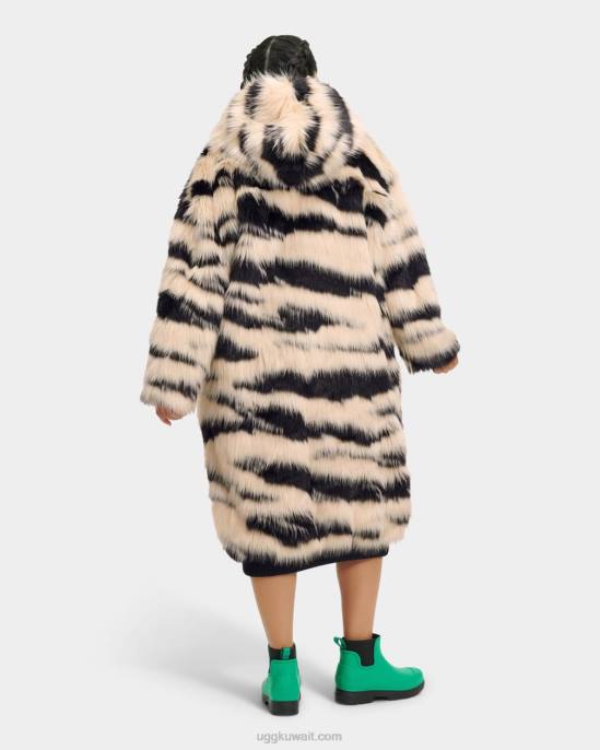 معطف فرو صناعي كبير الحجم من koko أسود وكريم نحيف UGG 08HB1275