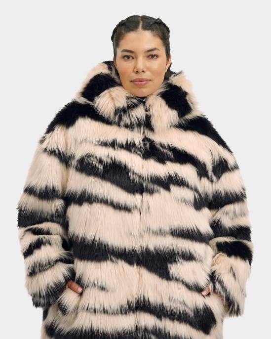 معطف فرو صناعي كبير الحجم من koko أسود وكريم نحيف UGG 08HB1275