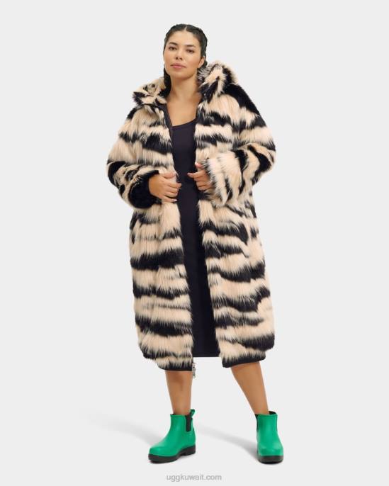 معطف فرو صناعي كبير الحجم من koko أسود وكريم نحيف UGG 08HB1275