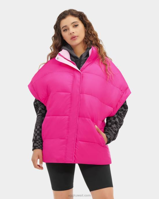 سترة منفوخة بوجهين من sydnee نيون وردي / روز كوارتز نحيف UGG 08HB1222