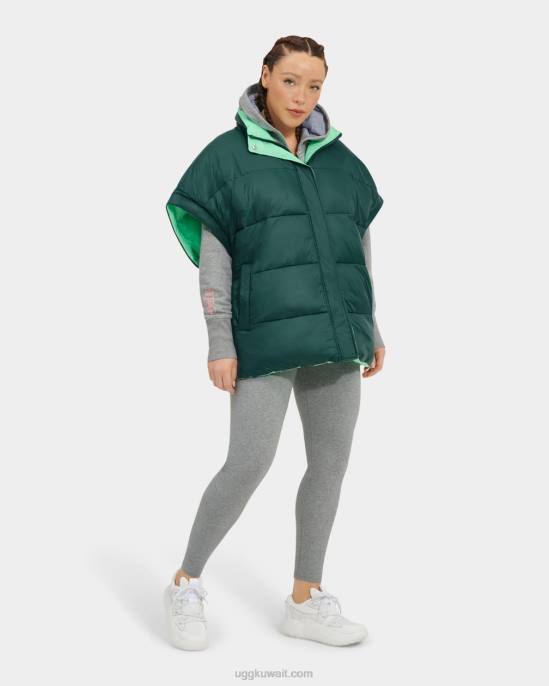 سترة منفوخة بوجهين من sydnee قاع البحر / الربيع الأخضر نحيف UGG 08HB1223
